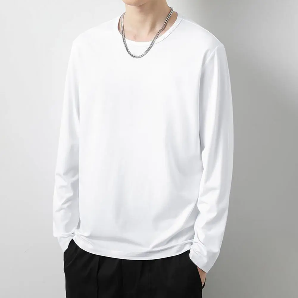 Long Sleeved T-shirt Men's T-shirt Trendy Round Neck Spring Bottoming Tee Solid Color Inner Layer Bottom Shirt Thin T-shirt