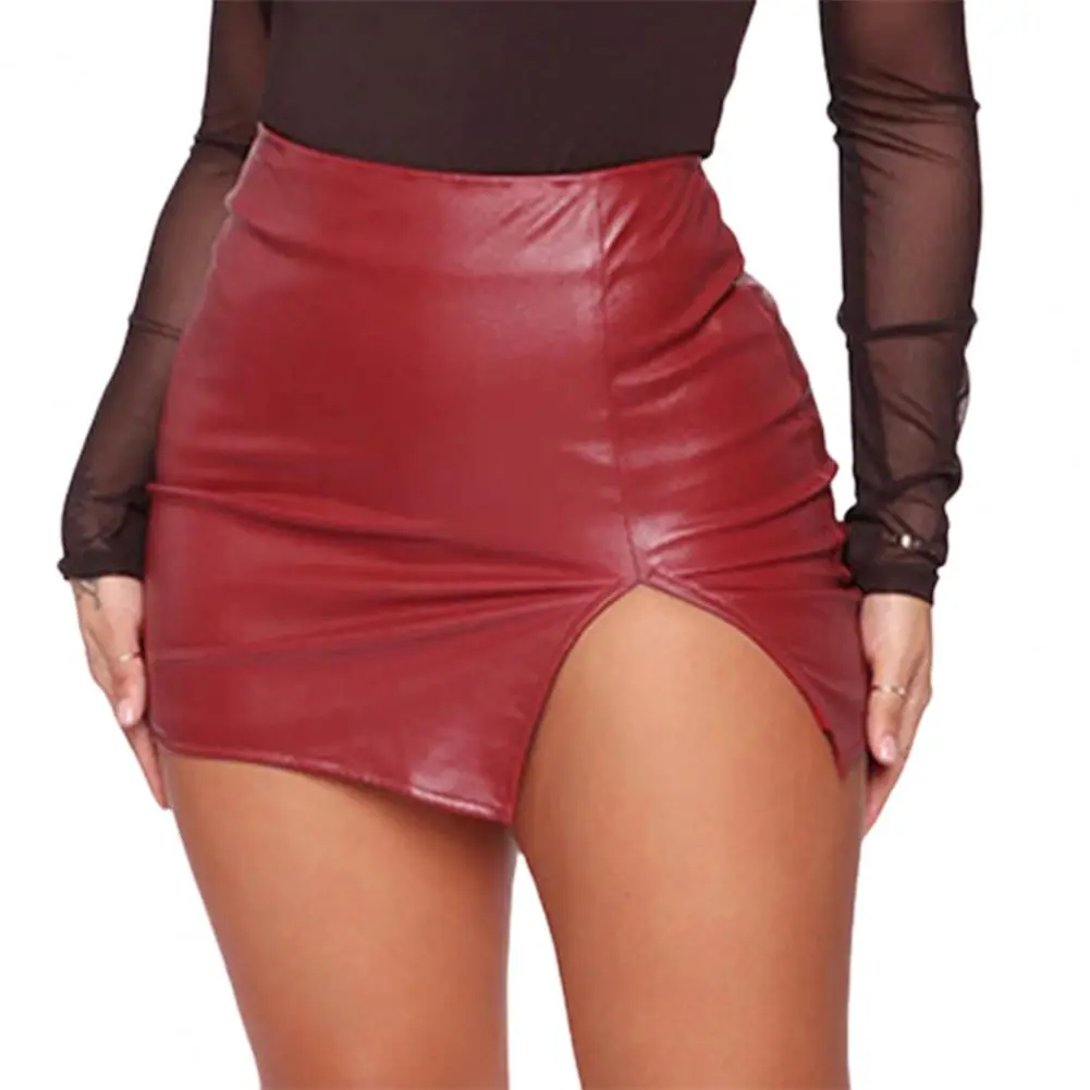 Mini Skirt European And American Women's Bodycon Skirt High Waist Short Skirt Nightclub PU Leather Zipper Sexy Leather Skirts