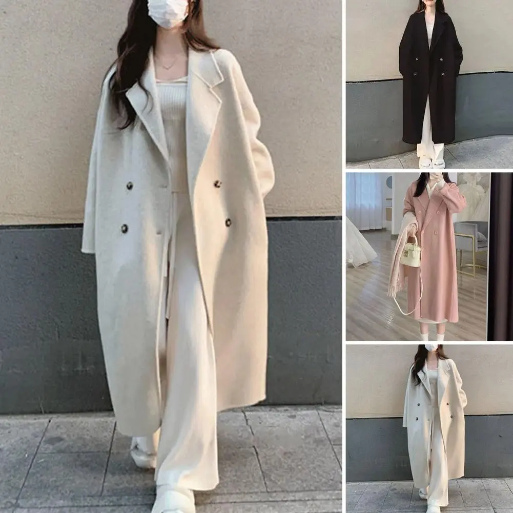 Double-breasted Women Trench Coat Autumn Winter Mid Length Overcoat Loose Lapel Thickened Spring Autum Jacket Women Outerwear