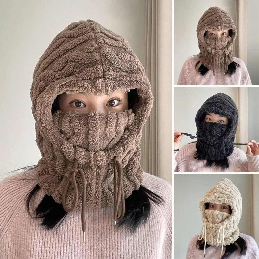 Solid Color Knit Hat Women Knitted Hat Sherpa Hood Winter Hat Scarf Combo for Men Women Windproof Ski with Ear for Hiking