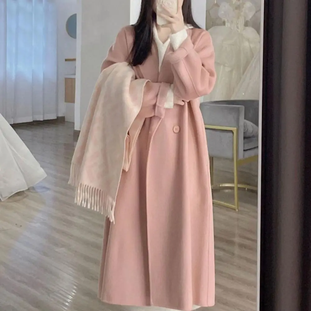 Double-breasted Women Trench Coat Autumn Winter Mid Length Overcoat Loose Lapel Thickened Spring Autum Jacket Women Outerwear