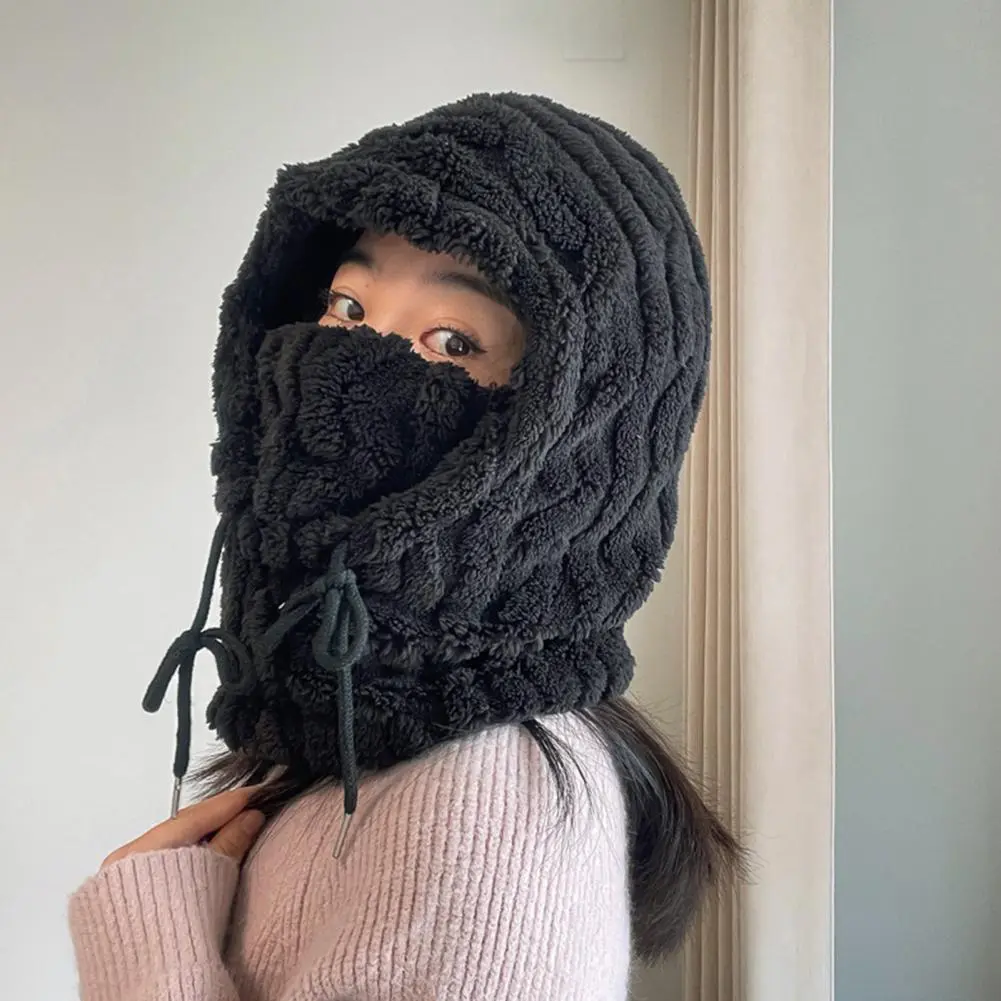 Solid Color Knit Hat Women Knitted Hat Sherpa Hood Winter Hat Scarf Combo for Men Women Windproof Ski with Ear for Hiking