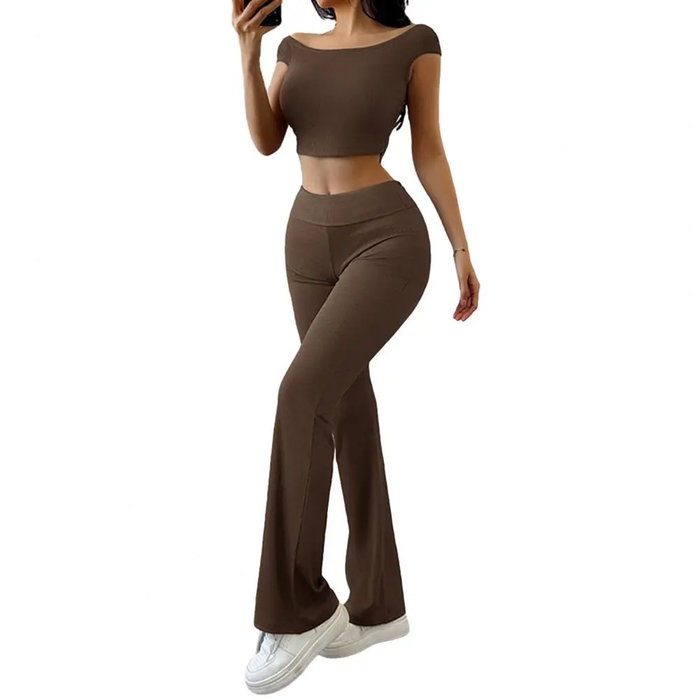 Top Trousers Yoga Set Yoga Suit Set Stylish Women's Lounge Workout Sets Crop Top with Flared Pants Yoga Suit with for Fitness