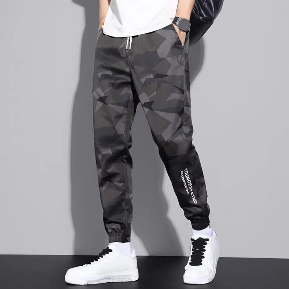 Ice Silk Men Pants Drawstring Ankle-banded Running Pants Pockets Training Jogging Sports Trousers Ninth Trousers Male Sweatpants