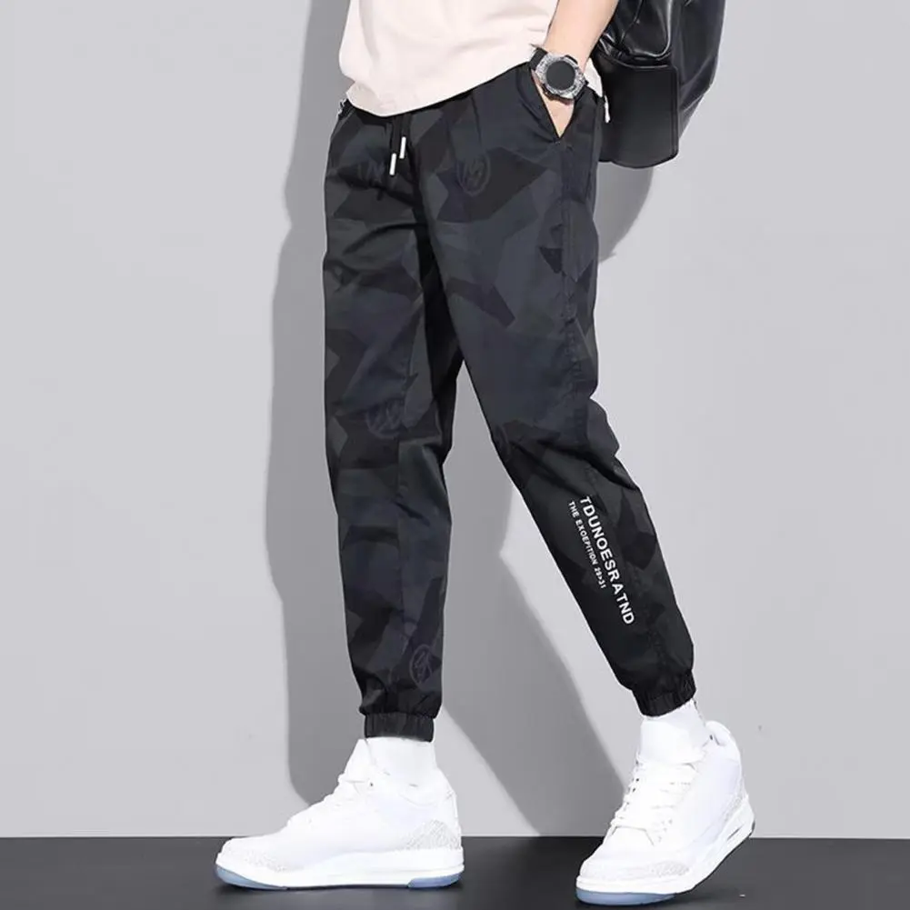 Ice Silk Men Pants Drawstring Ankle-banded Running Pants Pockets Training Jogging Sports Trousers Ninth Trousers Male Sweatpants