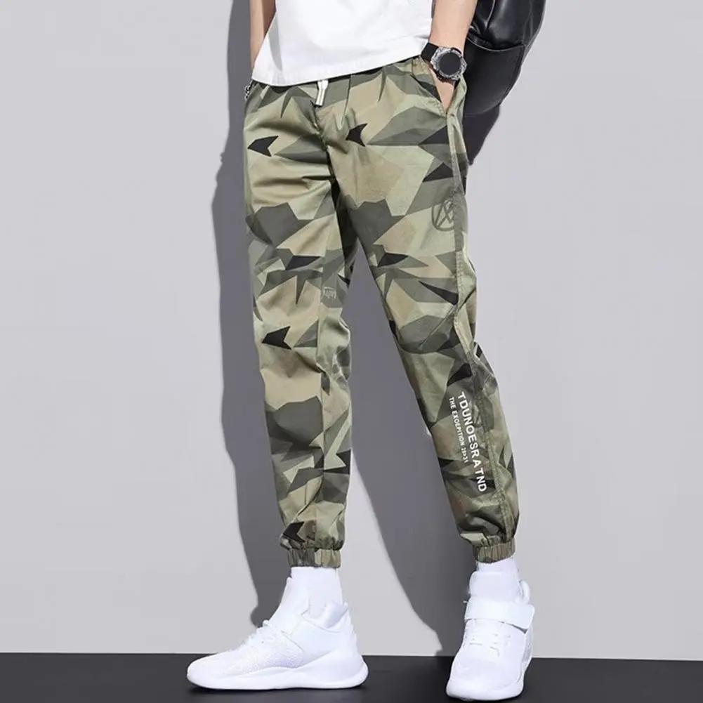 Ice Silk Men Pants Drawstring Ankle-banded Running Pants Pockets Training Jogging Sports Trousers Ninth Trousers Male Sweatpants