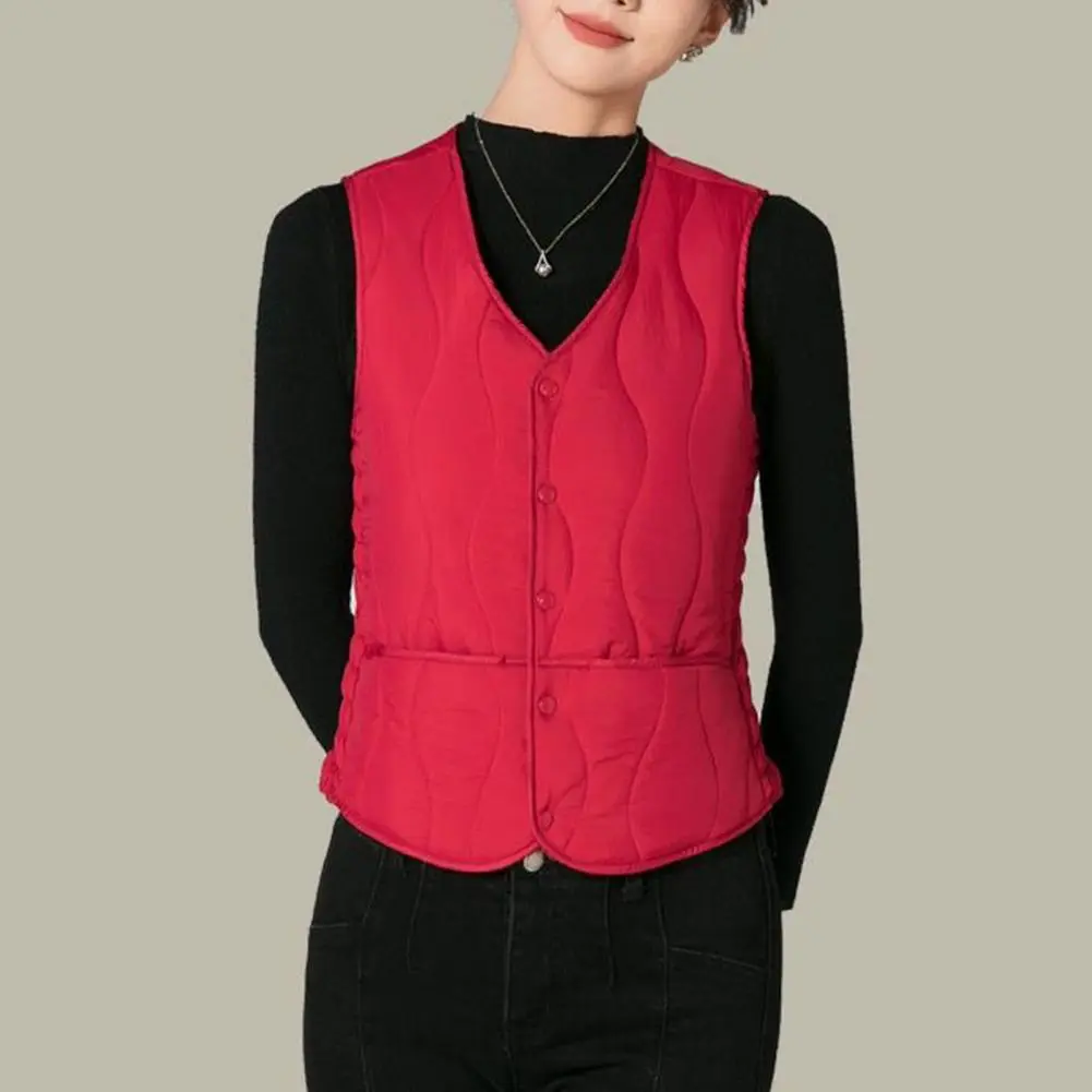 Padded Women's Vest Polar Fleece Vest Coat Winter Women Layering Vest Button Closure Zipper Casual Waistcoat Female Cotton Vest