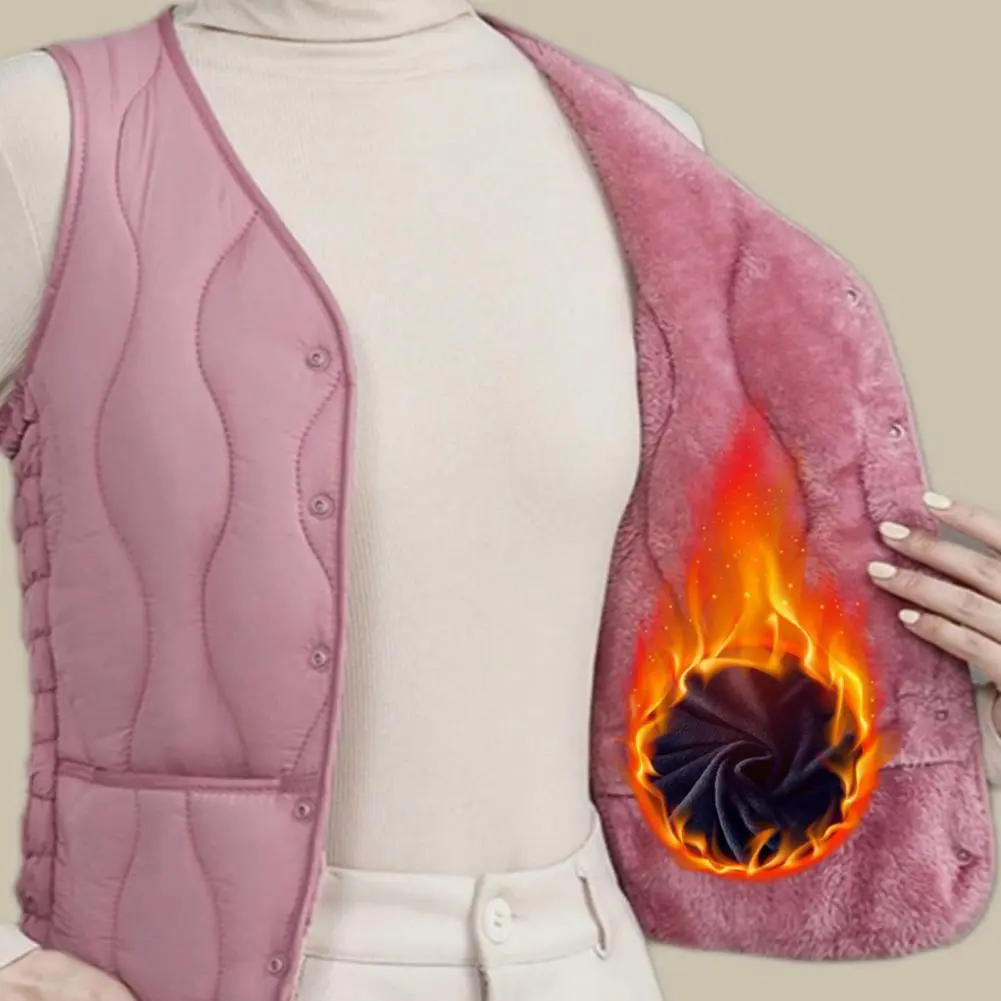 Padded Women's Vest Polar Fleece Vest Coat Winter Women Layering Vest Button Closure Zipper Casual Waistcoat Female Cotton Vest