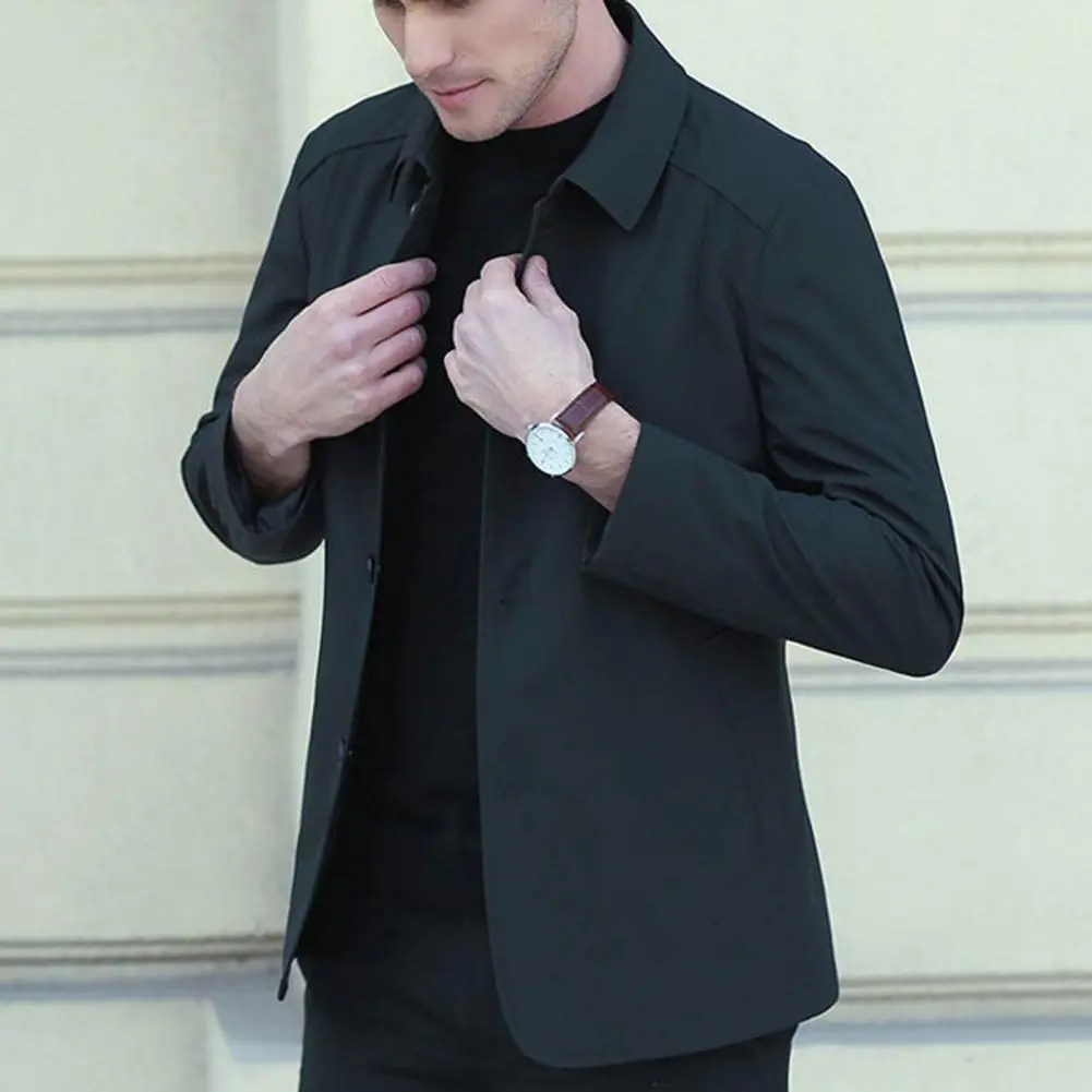 2025 L-4XL Spring Men Coat Turn-down Collar Single-breasted Cold Weather Jacket For Men Formal Business Male Cozy Men Coat