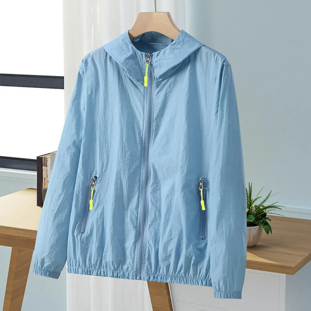 Sun Jacket Waterproof Quick Dry Windbreaker Hooded Fishing Hunting Clothes Zipper Side Pockets UV Jacket