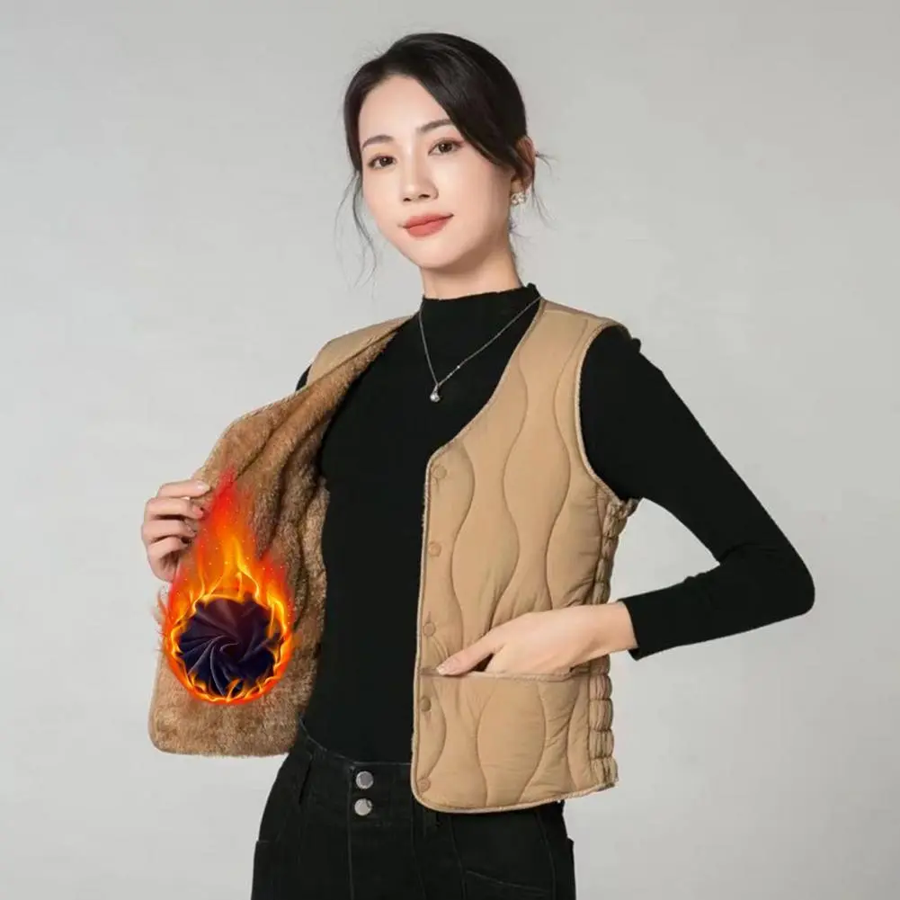 Padded Women's Vest Polar Fleece Vest Coat Winter Women Layering Vest Button Closure Zipper Casual Waistcoat Female Cotton Vest