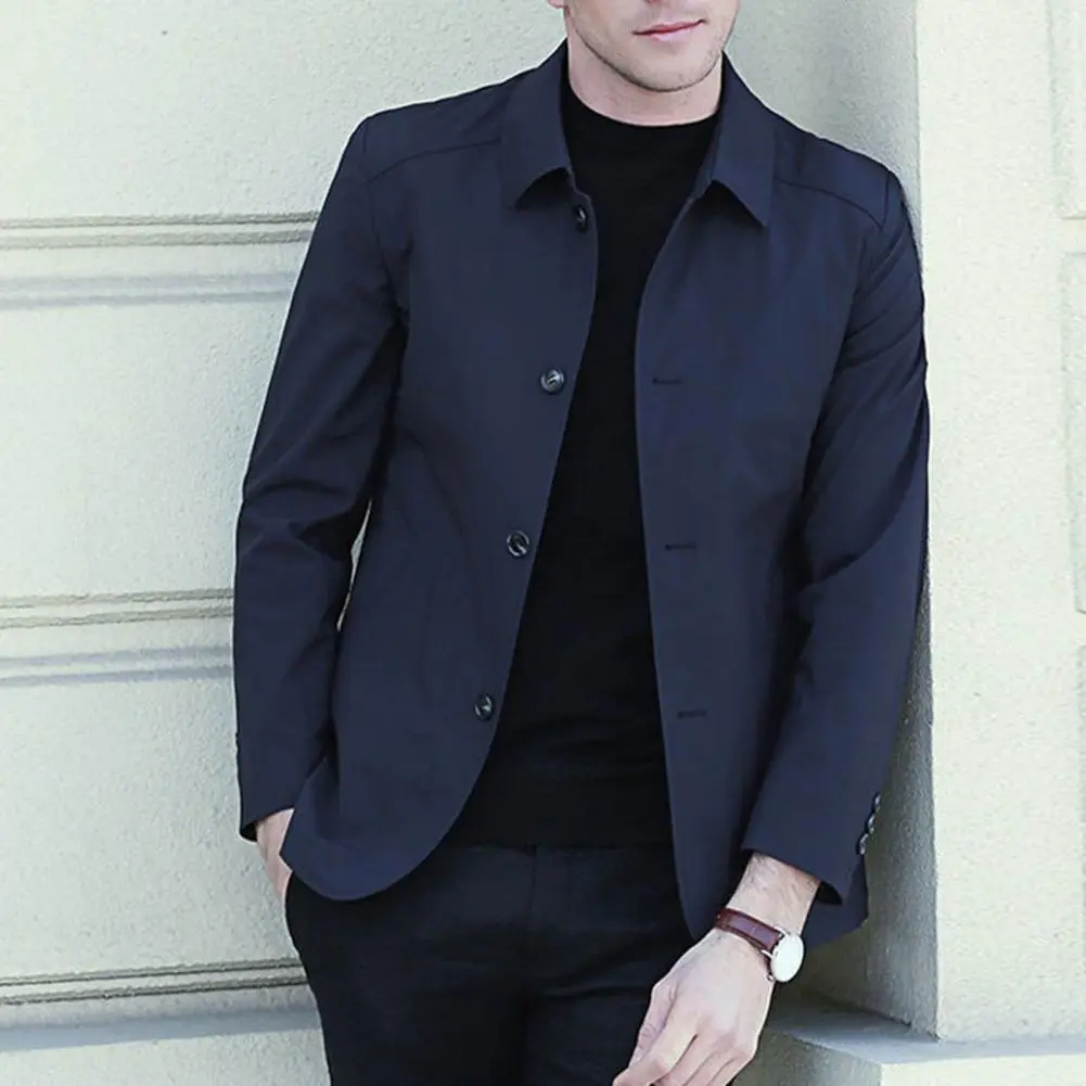 2025 L-4XL Spring Men Coat Turn-down Collar Single-breasted Cold Weather Jacket For Men Formal Business Male Cozy Men Coat