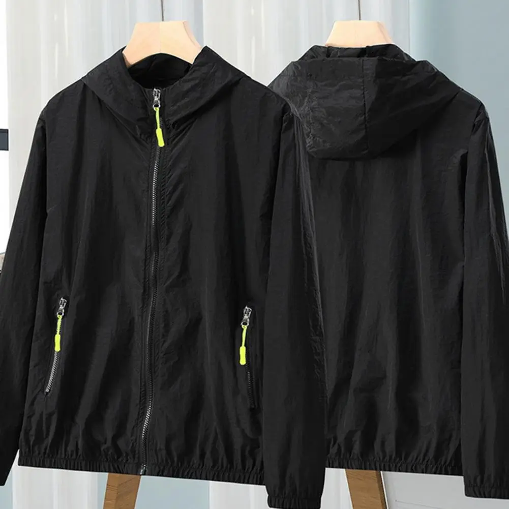 Sun Jacket Waterproof Quick Dry Windbreaker Hooded Fishing Hunting Clothes Zipper Side Pockets UV Jacket