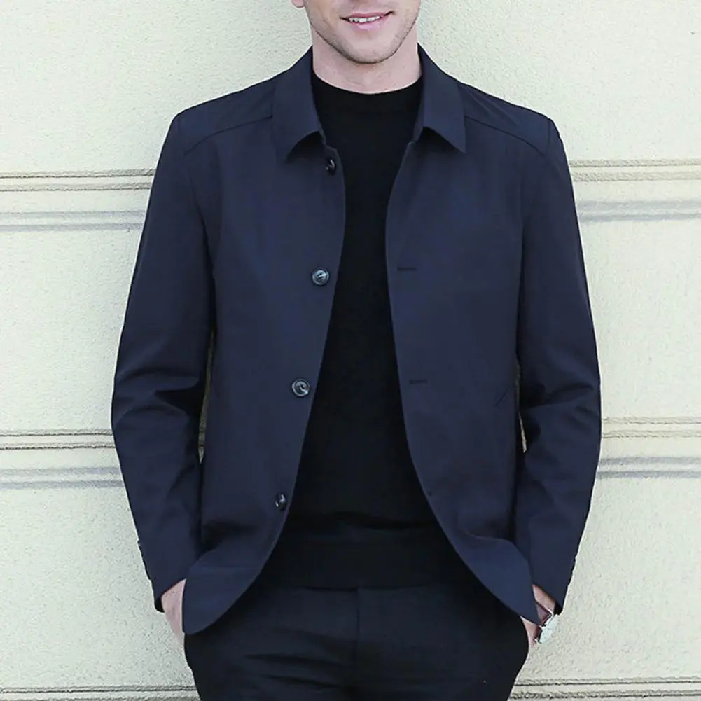 2025 L-4XL Spring Men Coat Turn-down Collar Single-breasted Cold Weather Jacket For Men Formal Business Male Cozy Men Coat