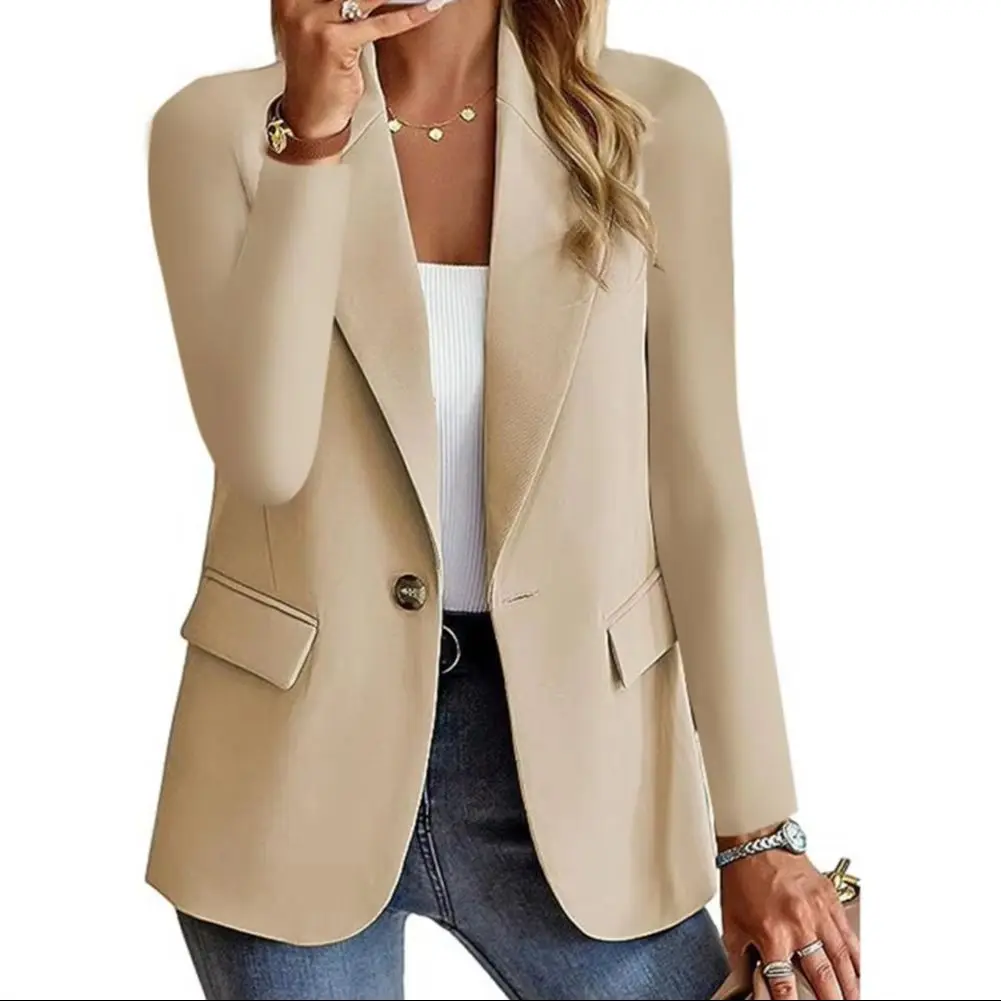 2025 Suit Coat Decorative Pocket Suit Jacket Women Business Coat Lapel Long Sleeve Single Button Jacket Formal Work Jacket