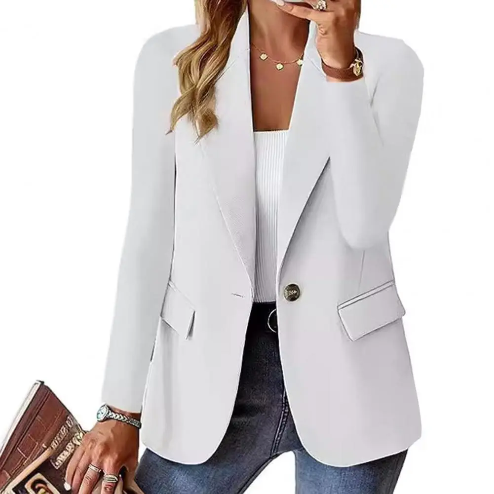 2025 Suit Coat Decorative Pocket Suit Jacket Women Business Coat Lapel Long Sleeve Single Button Jacket Formal Work Jacket