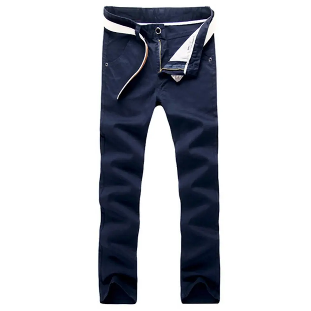 Men Trousers Button Cotton Straight Long Pants Pockets Business Trousers Men's Business Casual Slim Fit Plus Size Basic Pants