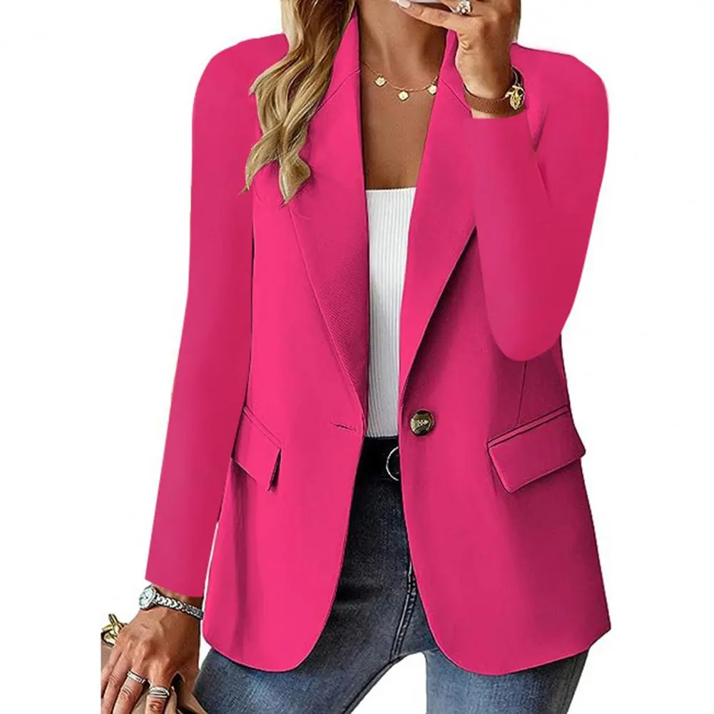 2025 Suit Coat Decorative Pocket Suit Jacket Women Business Coat Lapel Long Sleeve Single Button Jacket Formal Work Jacket