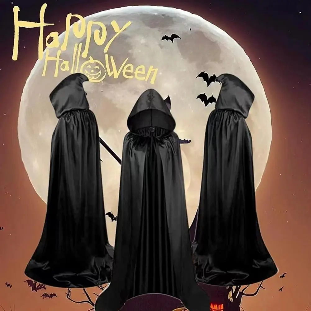 Halloween Cape  Kids Halloween Cloak Festive Witch Cape Hooded Black Robe Halloween Scary Witch Devil Role Play Long Party Cape