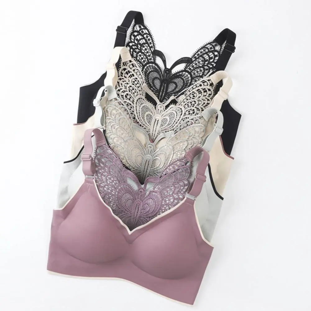 Padded Seamless Butterfly Lace Women's Brassiere No Trace Top Women's Underwear No Steel Ring Gathering Bras for Women Tank Tops