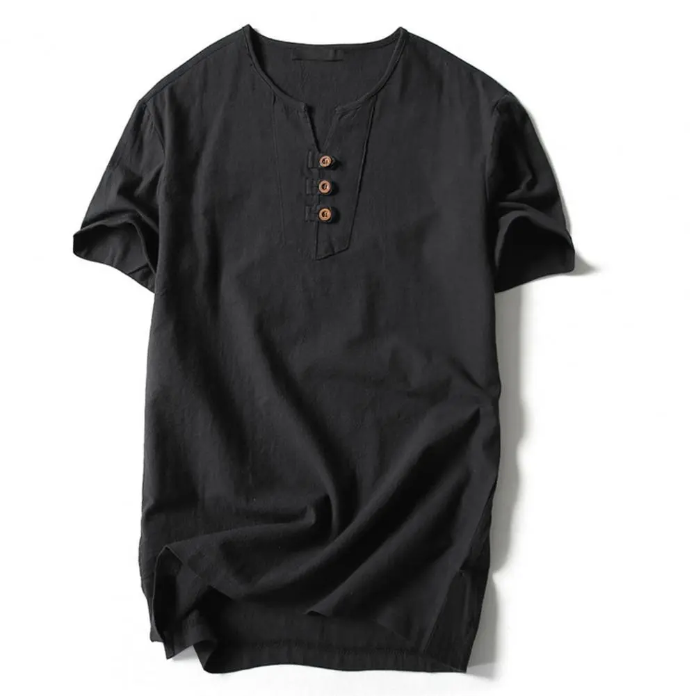 Cotton Men T-shirt V Neck Simple All Match Casual Men T-shirt Breathable Solid Color Quick Dry Great Stitching Vintage T-shirt