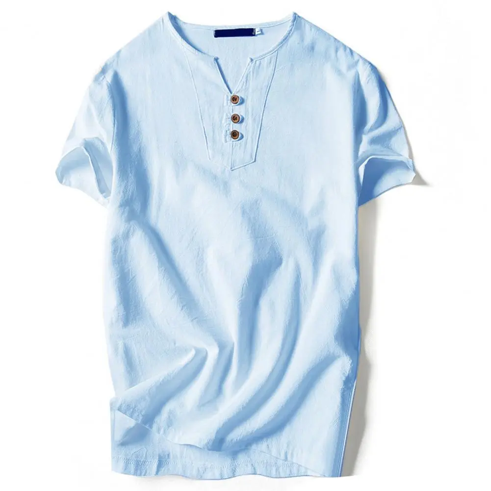 Cotton Men T-shirt V Neck Simple All Match Casual Men T-shirt Breathable Solid Color Quick Dry Great Stitching Vintage T-shirt