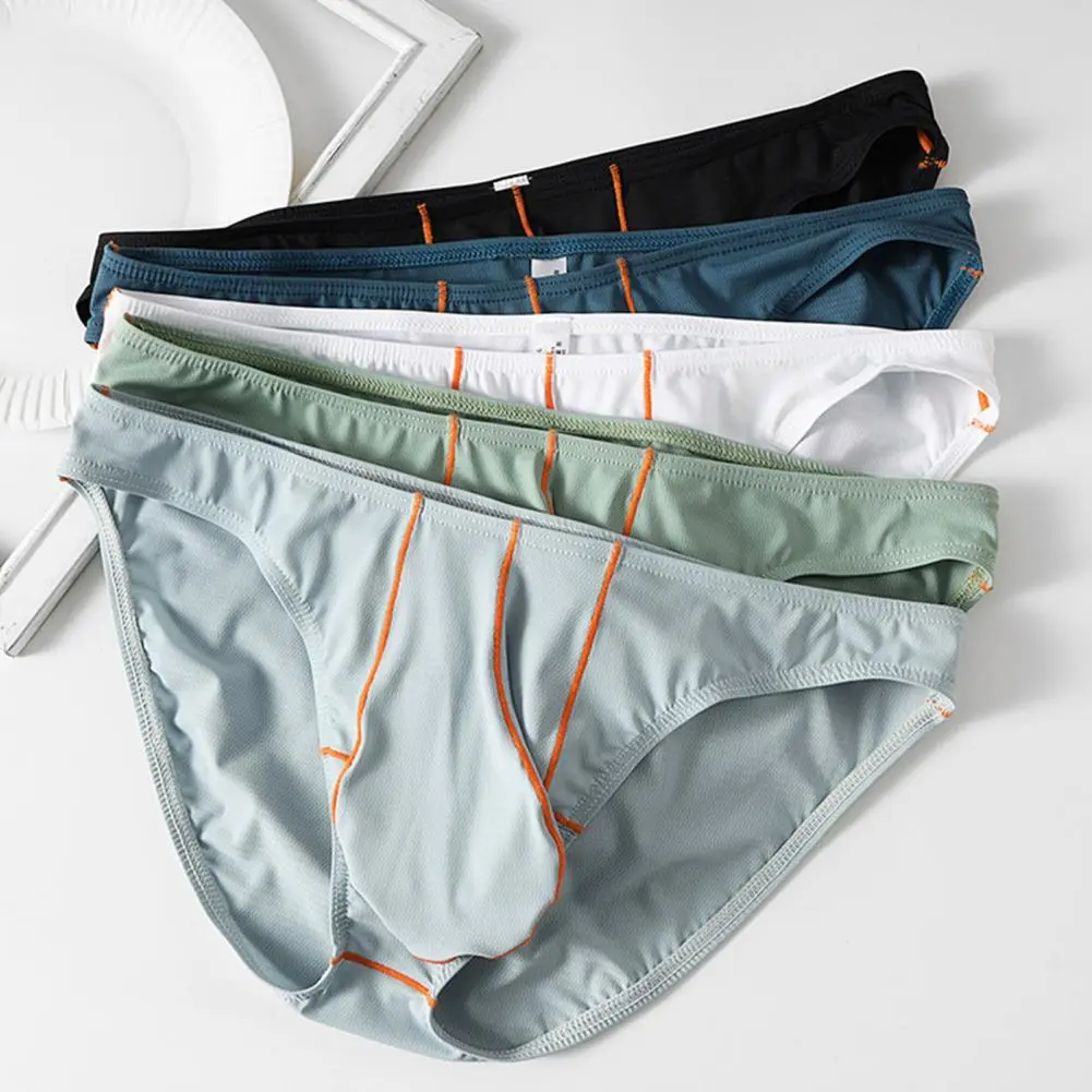 Versatile Men Underwear Elastic Men Underwear Men's Ultra-thin Ice Silk Briefs with Low-rise Elastic Waistband Solid for Comfort