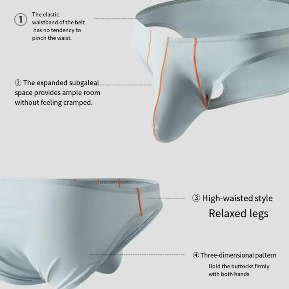 Versatile Men Underwear Elastic Men Underwear Men's Ultra-thin Ice Silk Briefs with Low-rise Elastic Waistband Solid for Comfort