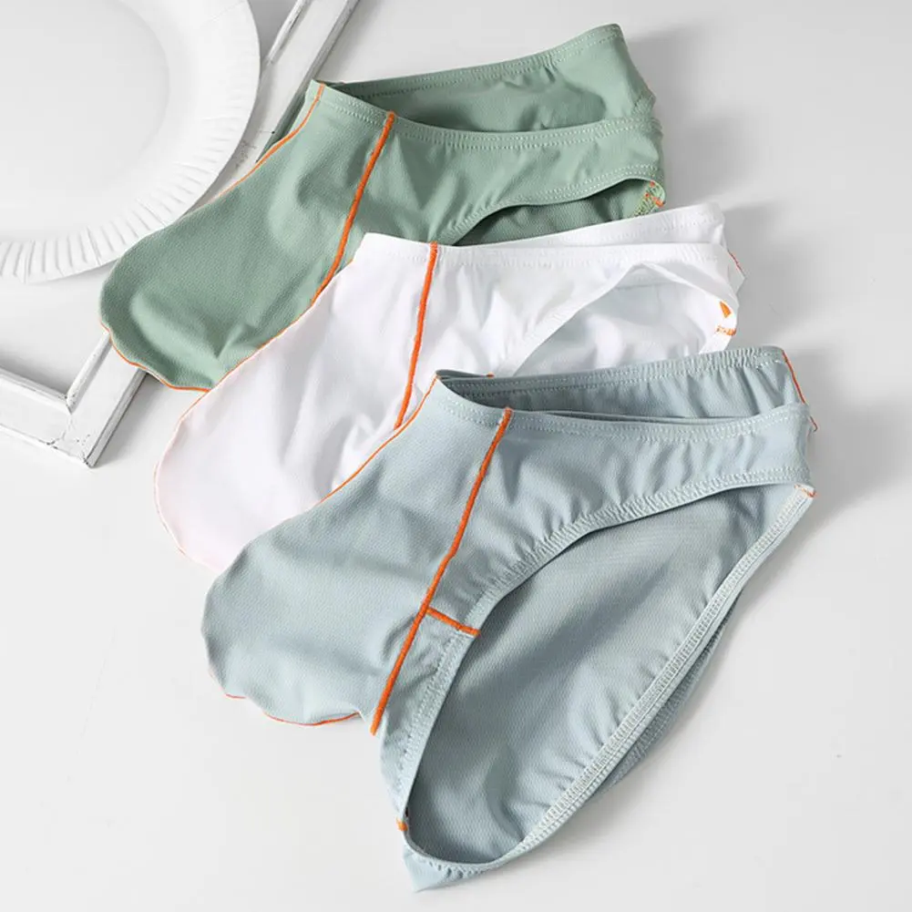 Versatile Men Underwear Elastic Men Underwear Men's Ultra-thin Ice Silk Briefs with Low-rise Elastic Waistband Solid for Comfort