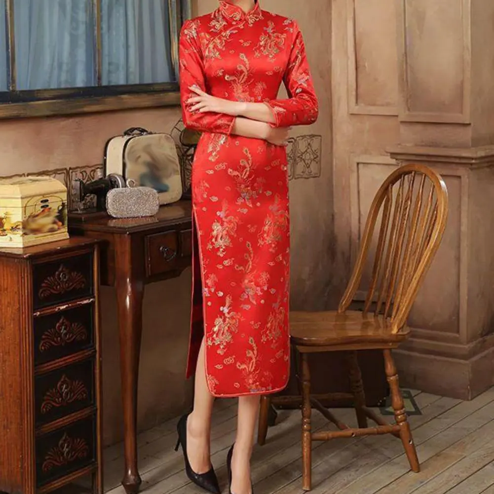 Traditional Chinese Dress For Women Cheongsam Elegant High Slits Long Cheongsam Classic Chinese Style Women Dress Weddings Dress