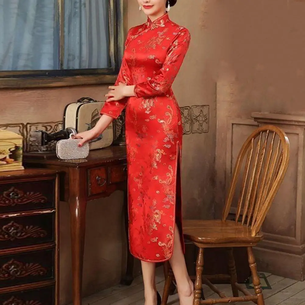 Traditional Chinese Dress For Women Cheongsam Elegant High Slits Long Cheongsam Classic Chinese Style Women Dress Weddings Dress