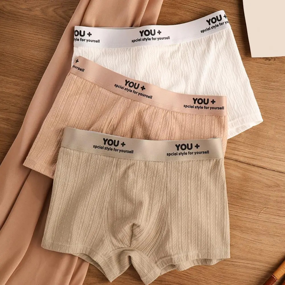 U-convex Panties Men's Breathable Elastic Mid-waist Boxer Briefs with Letter Print Design U-convex Support Comfortable for Men