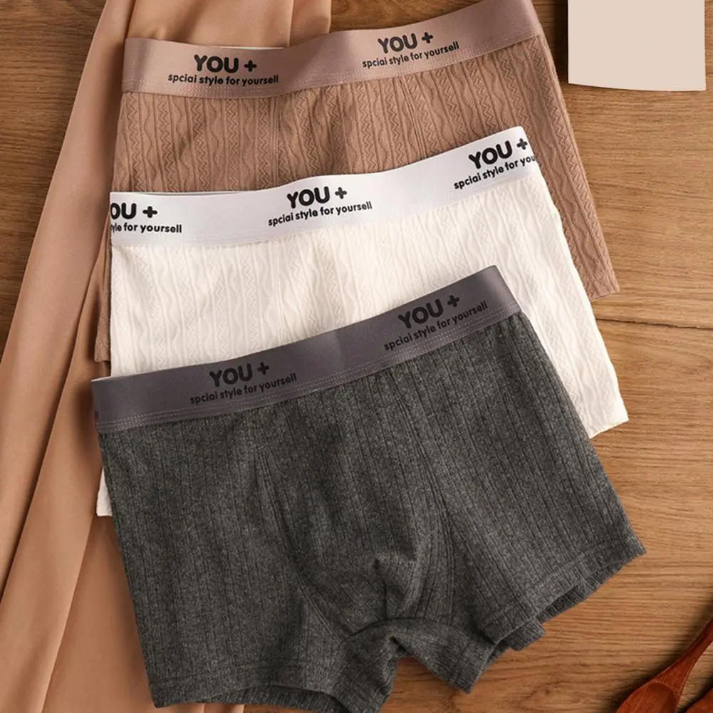 U-convex Panties Men's Breathable Elastic Mid-waist Boxer Briefs with Letter Print Design U-convex Support Comfortable for Men