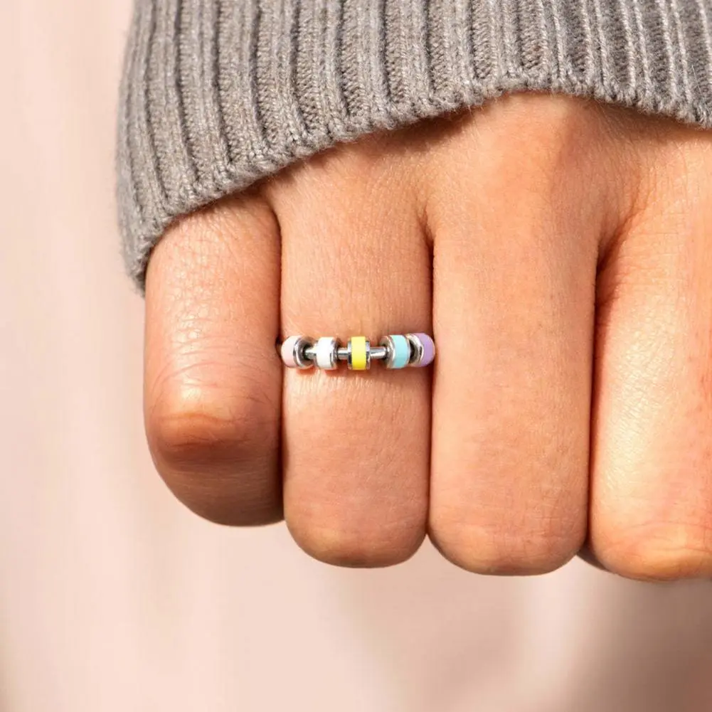 Finger Rings Enamel Bead Irregular Open Stacking Spinning Ring Finger Rings For Women Girls Trendy Aesthetic Jewelry Gifts