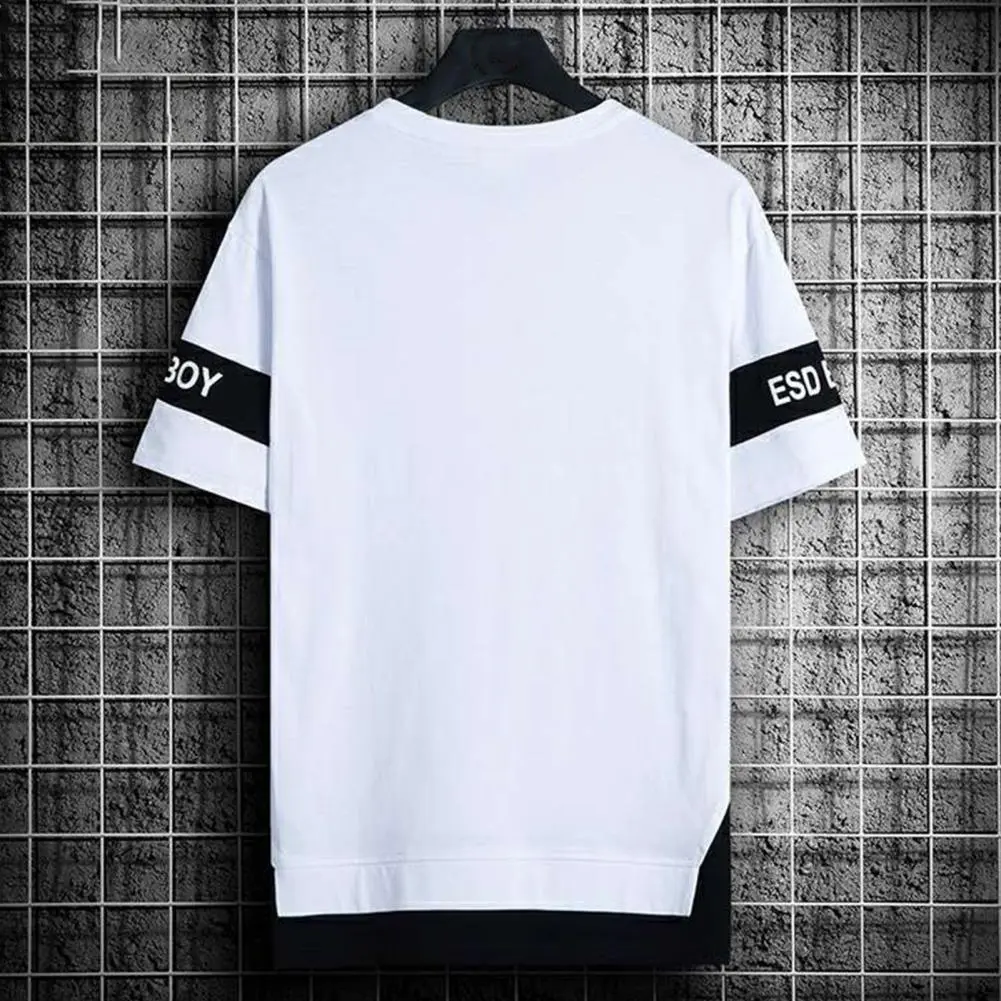Fake Two Piece T Shirt For Men 2024 Summer Hip Hop Harajuku Retro Men T-shirt Letter Print Loose Tees Summer T Shirt Streetwear