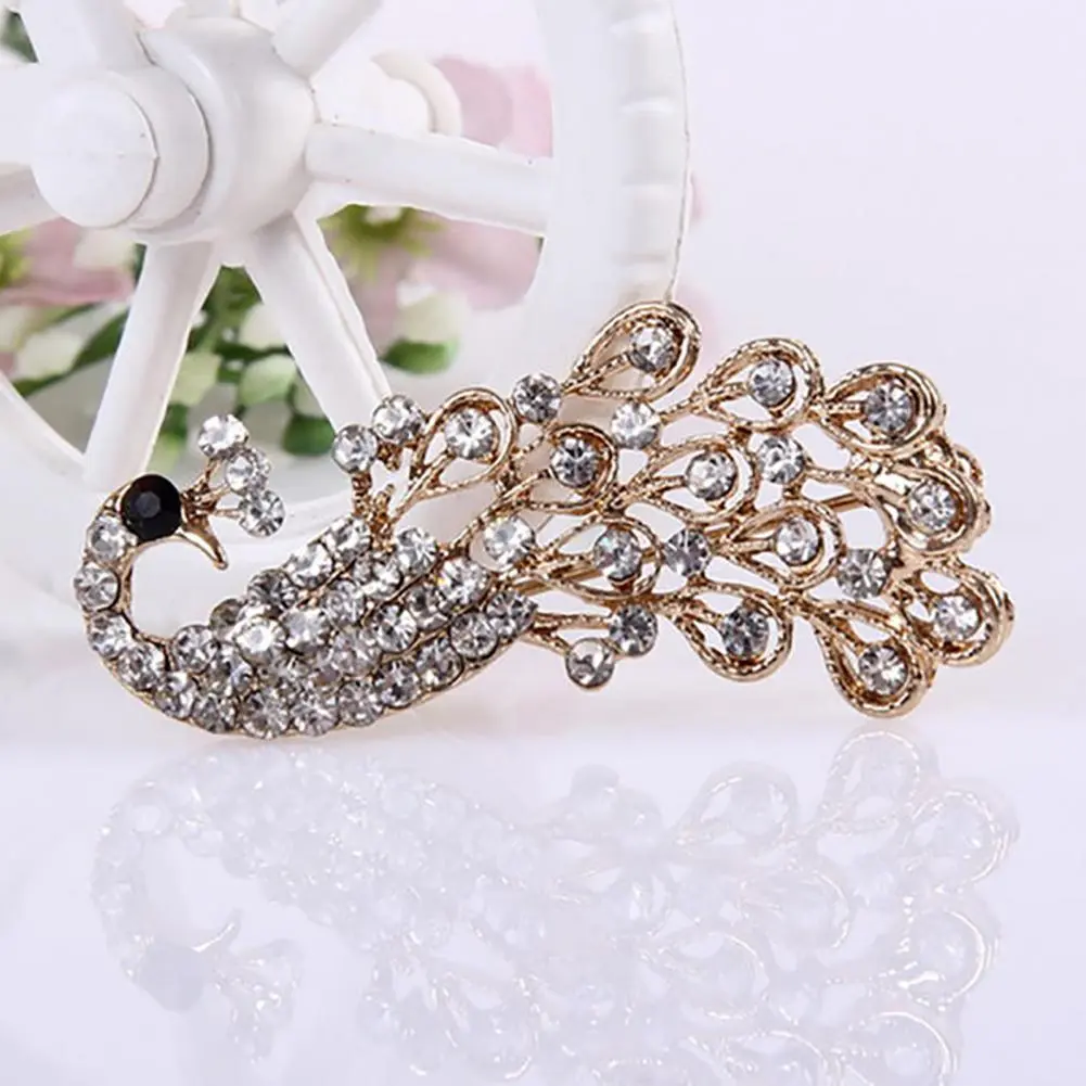 Crystal Rhinestones Peacock Pins and Brooches Shiny Peacock Women Dress Party DIY Wedding Bouquets Jewelry Rhinestone Brooch