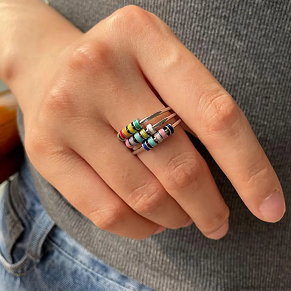 Finger Rings Enamel Bead Irregular Open Stacking Spinning Ring Finger Rings For Women Girls Trendy Aesthetic Jewelry Gifts