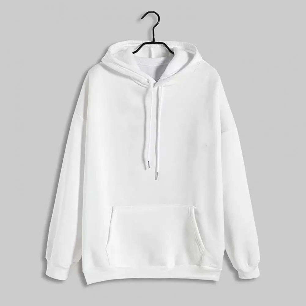 Men Spring Hoodie Solid Color Drawstring Hooded Pullover Warm Simple Style Plus Size Thermal Men Hoodie Fashion Sweatershirt