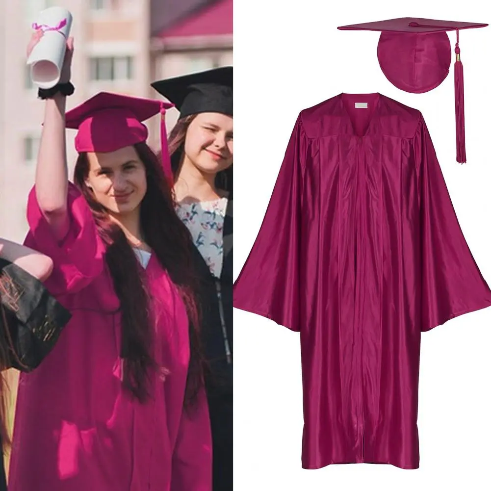 2025 1 Set Unisex Graduation Robe Hat Set Tassel Year Tag College Bachelor Doctor Master Graduation Ceremony Gown Cap Tassel Set