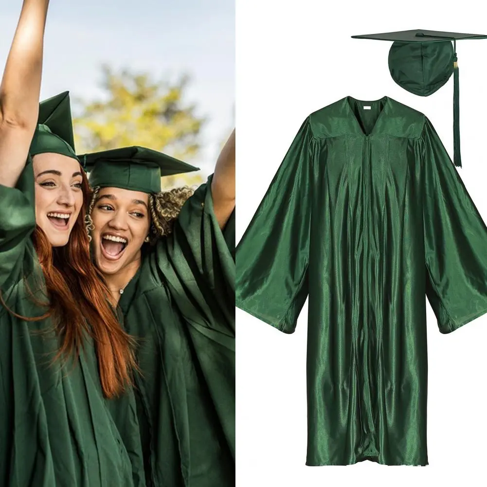 2025 1 Set Unisex Graduation Robe Hat Set Tassel Year Tag College Bachelor Doctor Master Graduation Ceremony Gown Cap Tassel Set