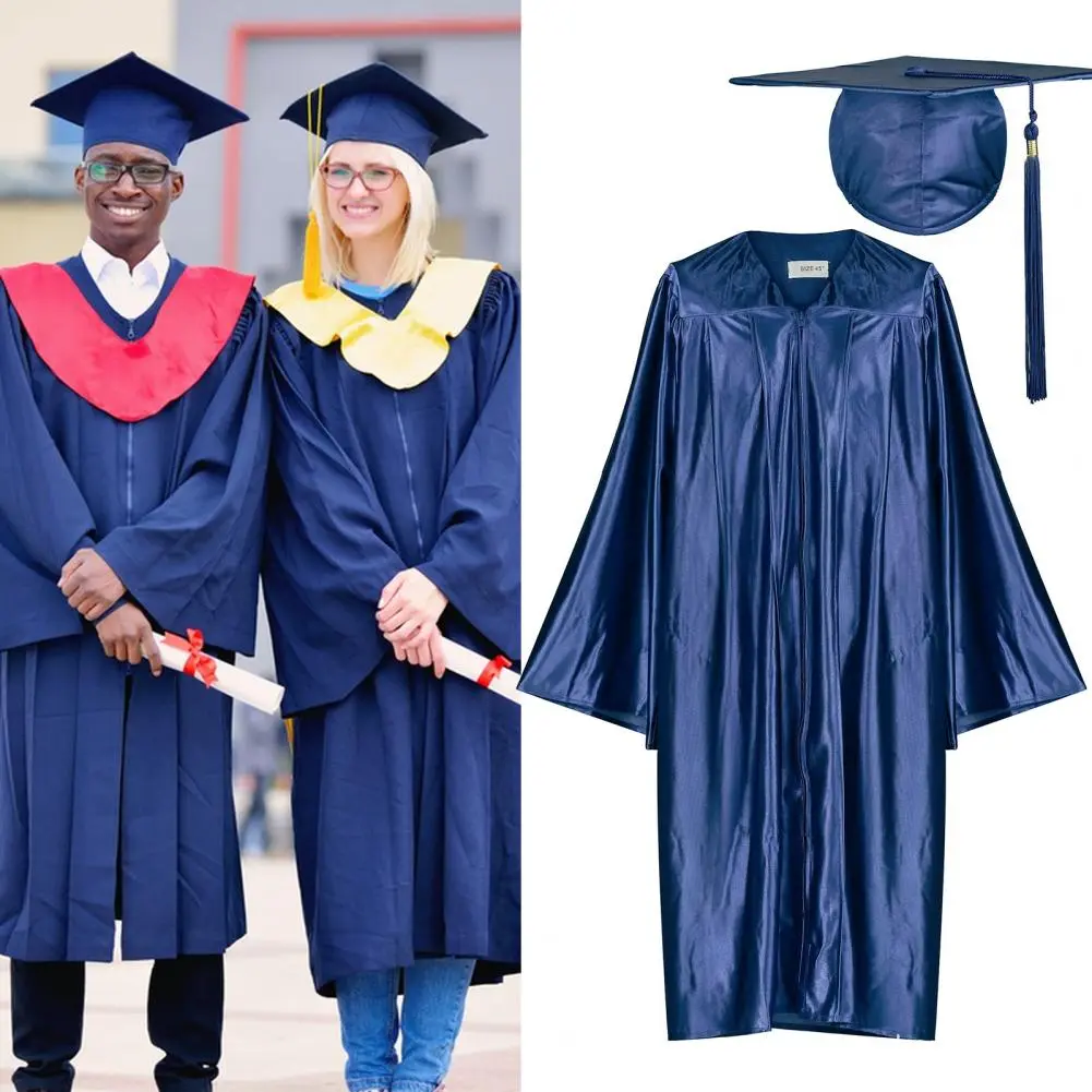 2025 1 Set Unisex Graduation Robe Hat Set Tassel Year Tag College Bachelor Doctor Master Graduation Ceremony Gown Cap Tassel Set