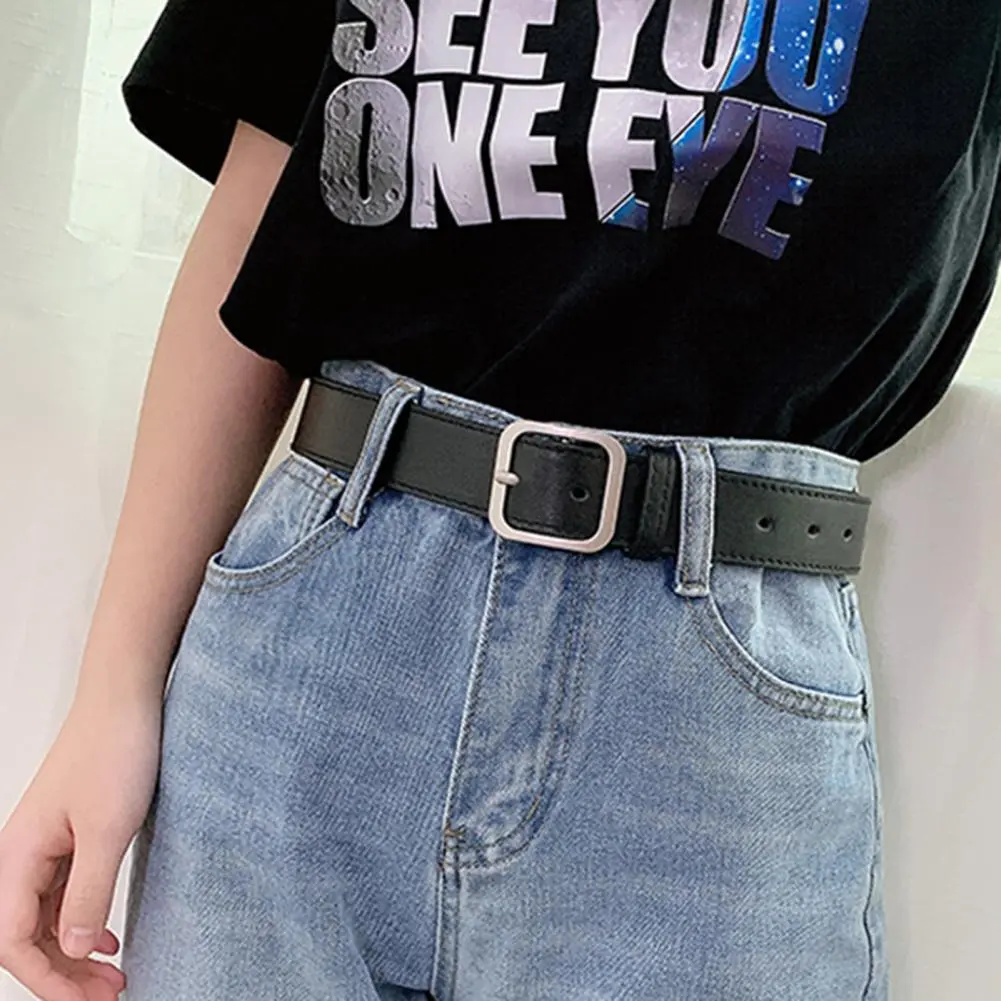 Women Belts PU Leather Metal Buckle Belt Girls Dress Jean Pants Waistband Belts Lady Luxury Square Metal Buckle Waist Belts