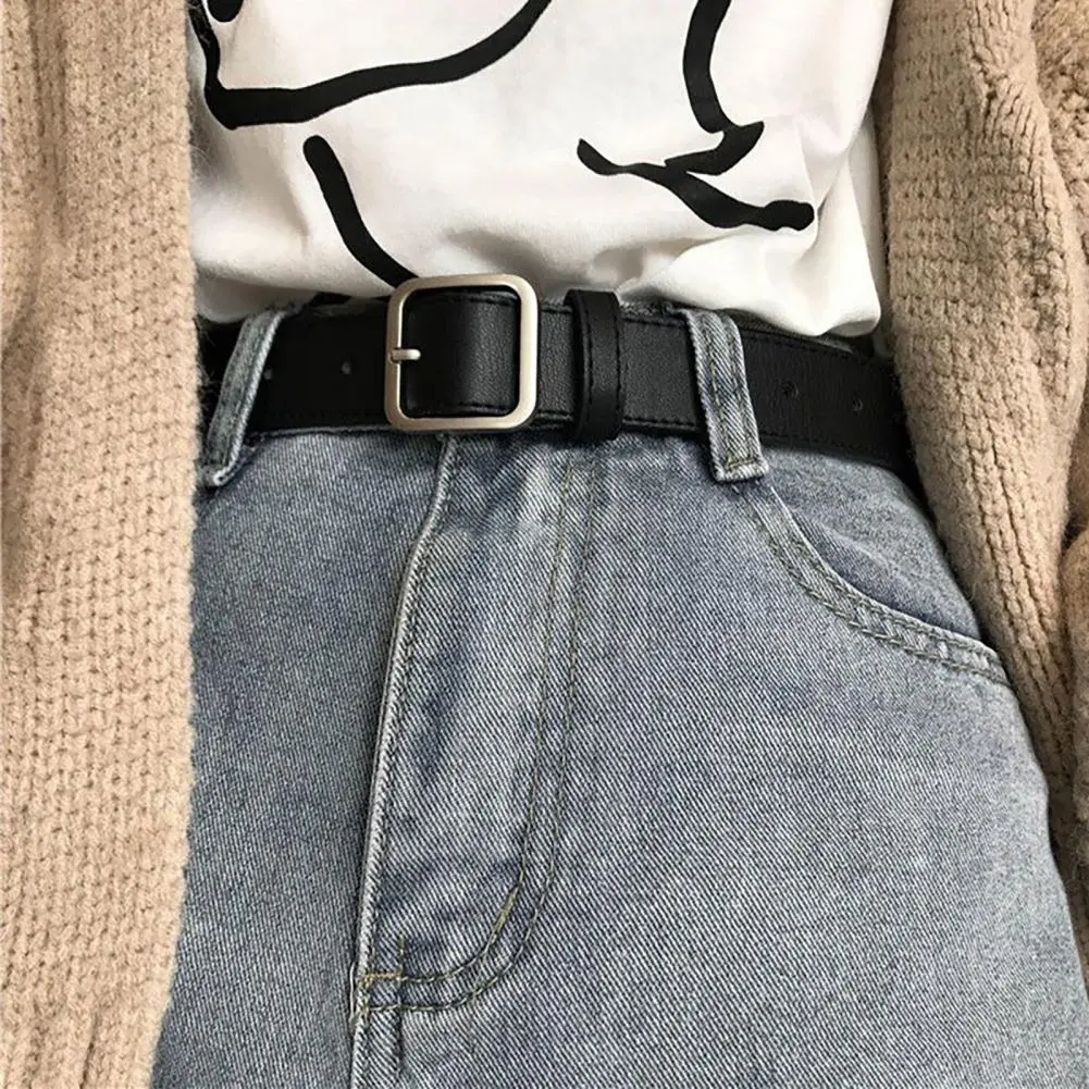 Women Belts PU Leather Metal Buckle Belt Girls Dress Jean Pants Waistband Belts Lady Luxury Square Metal Buckle Waist Belts