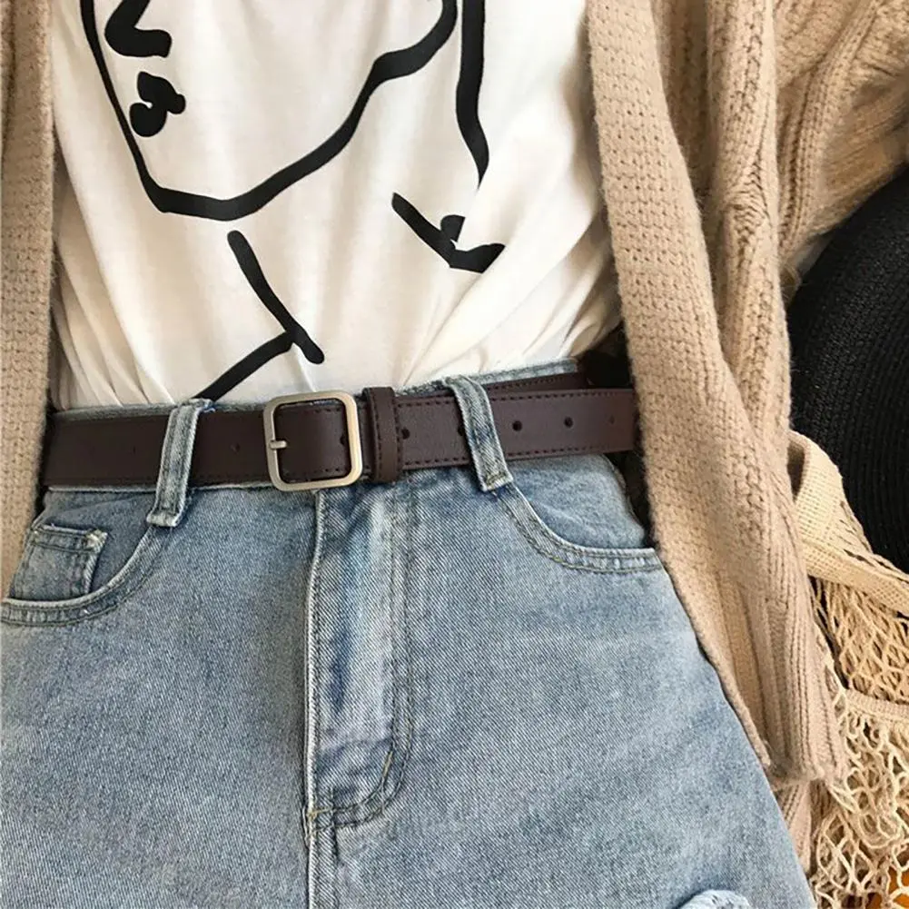 Women Belts PU Leather Metal Buckle Belt Girls Dress Jean Pants Waistband Belts Lady Luxury Square Metal Buckle Waist Belts