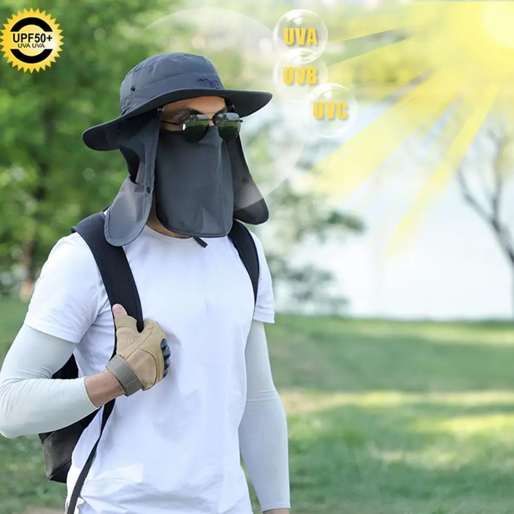 Anti-uv Sun Hat Wide-brimmed Sun Hat Outdoor Sun Hat with Windproof Rope 360-degree Sunshade System Face Guard for Ultimate