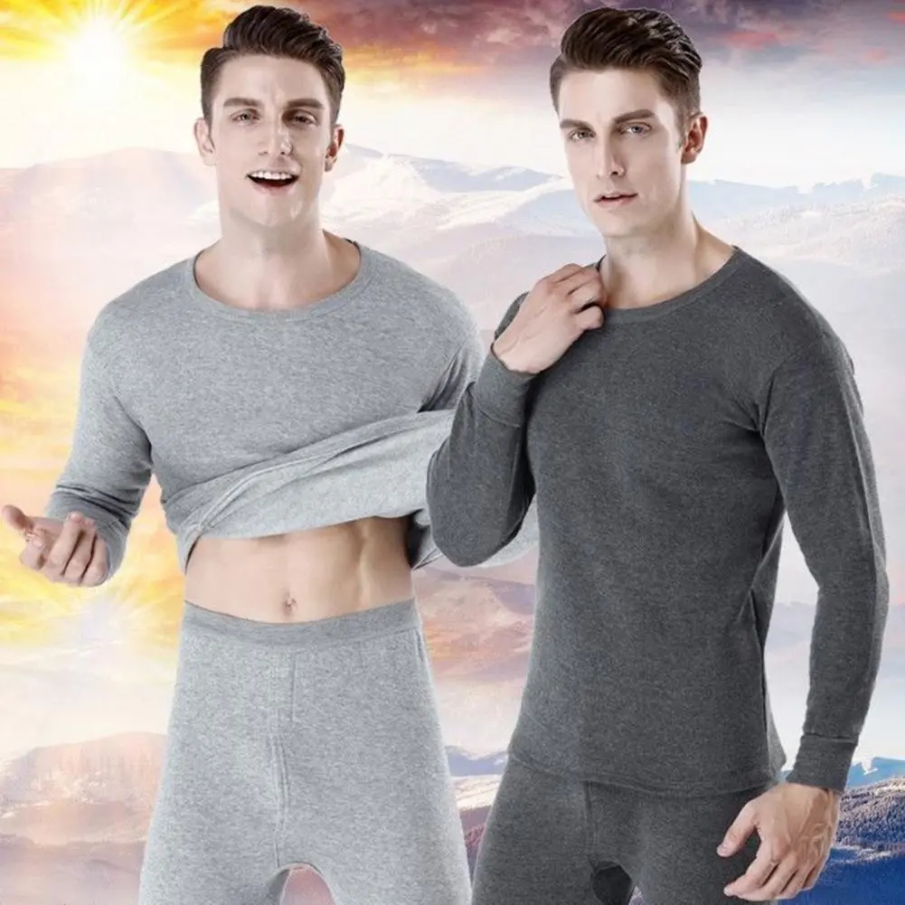 Fleece O neck Long Johns And Tops Winter Thermal Underwear Set Men's Thickening Cold Bottoming Shirt Set Nighty Suit