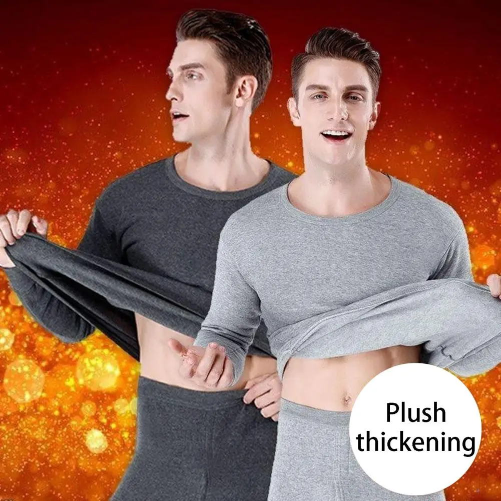 Fleece O neck Long Johns And Tops Winter Thermal Underwear Set Men's Thickening Cold Bottoming Shirt Set Nighty Suit