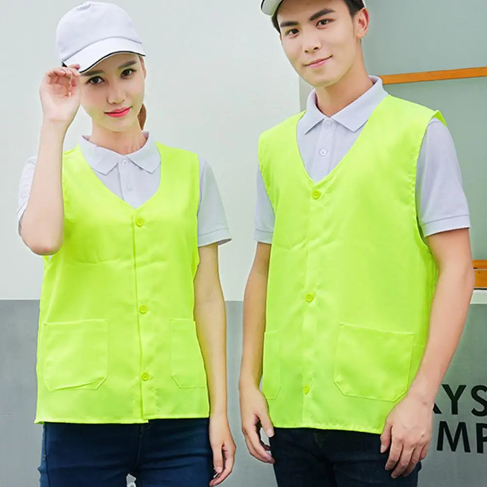 Unisex Vest Jacket Single-breasted V-Neck Sleeveless Work Uniform With Pocket Protective Volunteer Work Vest For Men women