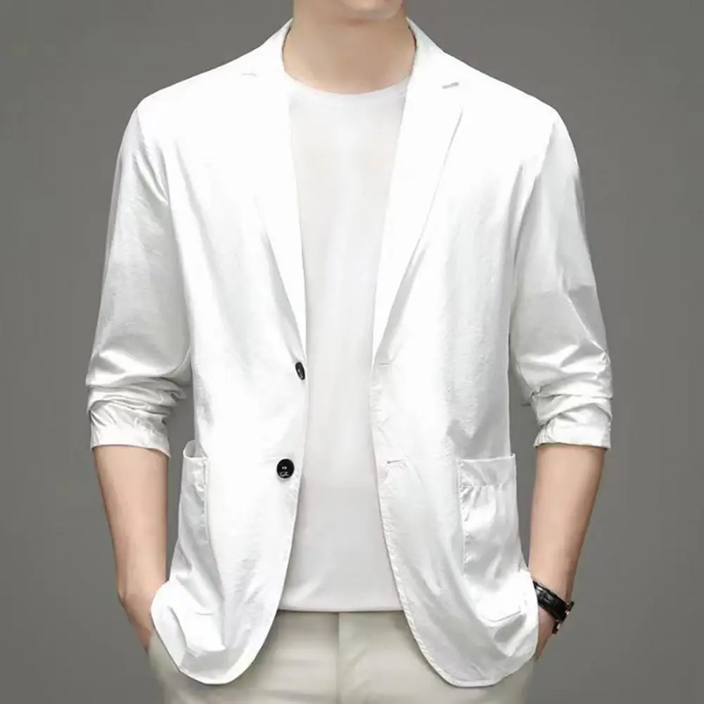 2025 M-4XL Men Suit Coat Lapel Long Sleeve Single Breasted Suit Jacket Solid Color Pockets Business Formal Suit Coat Workwear