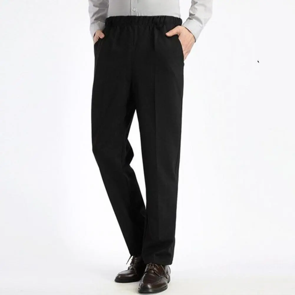Men Business Pants High Waist Zipper Button Fly Pockets Men Pants Work Pants Solid Color Straight Fit Casual Suit Trousers